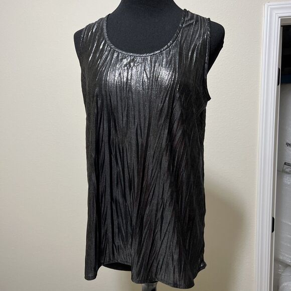 Susan Graver Slinky Tank Top Womens S Metallic Silver Round Neck Sleeveless - Picture 1 of 12
